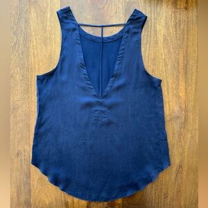 Chaser 100% silk dark blue v-neck open back sleeveless top women S